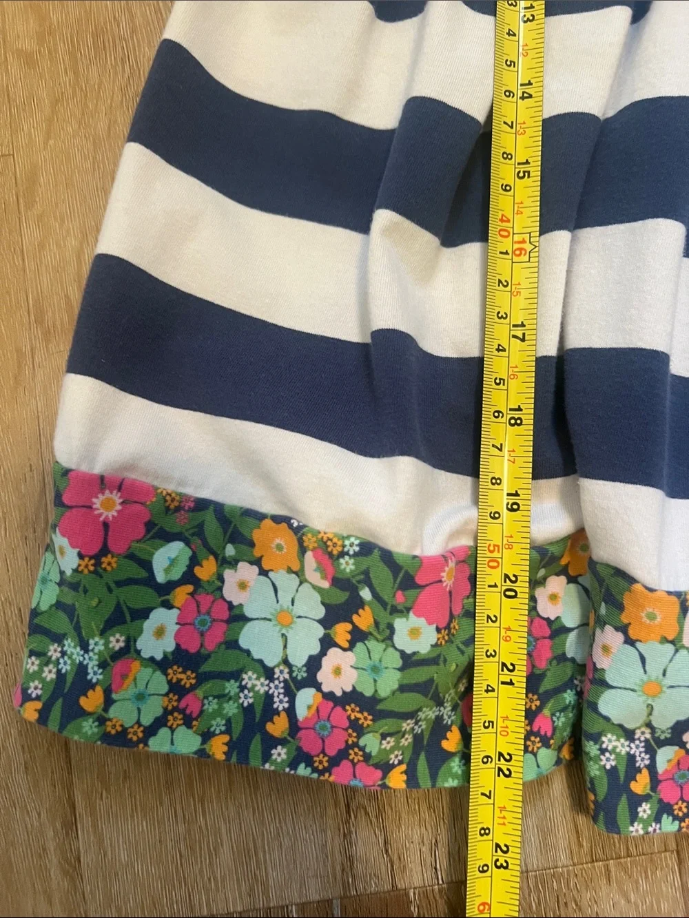 Matilda Jane Size 6 Girls Navy and White Striped Dress with Floral Hem